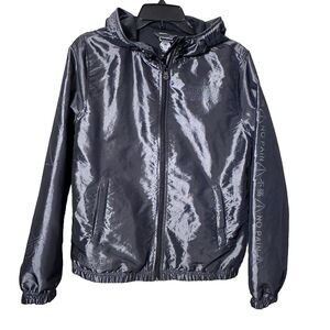 Broken Promises Metallic Silver Full Zip Hooded Windbreaker Holographic Size Med